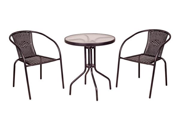 SET BISTRO' RATTAN TAVOLINO + 2 SEDIE NERE