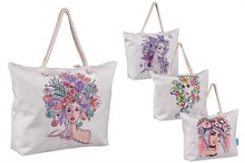 BORSA MARE CORDATA LADYFLOWER 55x40x13cm. COL.ASS.