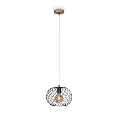 LAMPADA A SOSPENSIONE WINKI 30CM 40W NERO E LEGNO