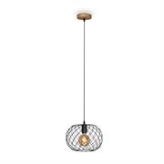 LAMPADA A SOSPENSIONE WINKI 30CM 40W NERO E LEGNO