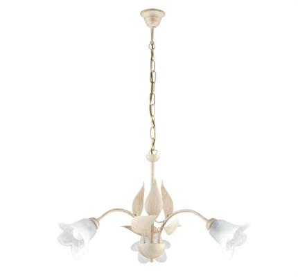 LAMPADARIO OLGA IN FERRO LACCATO AVORIO E ORO 3 LUCI